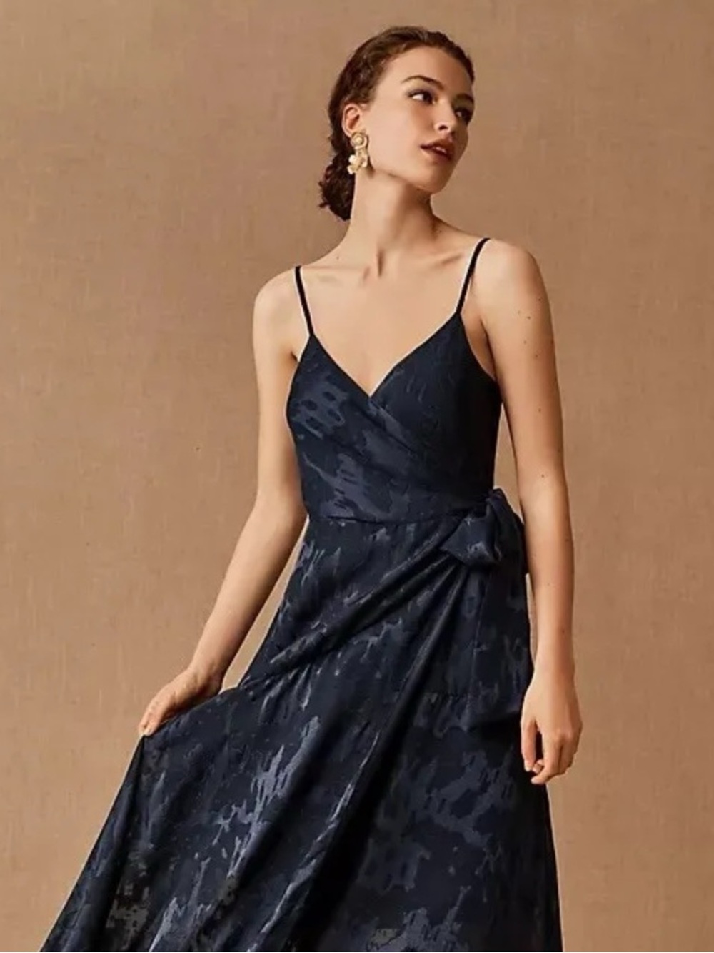 Anthropologie Hutch Alden Jacquard Wrap Maxi Dress Floral Abstract Navy